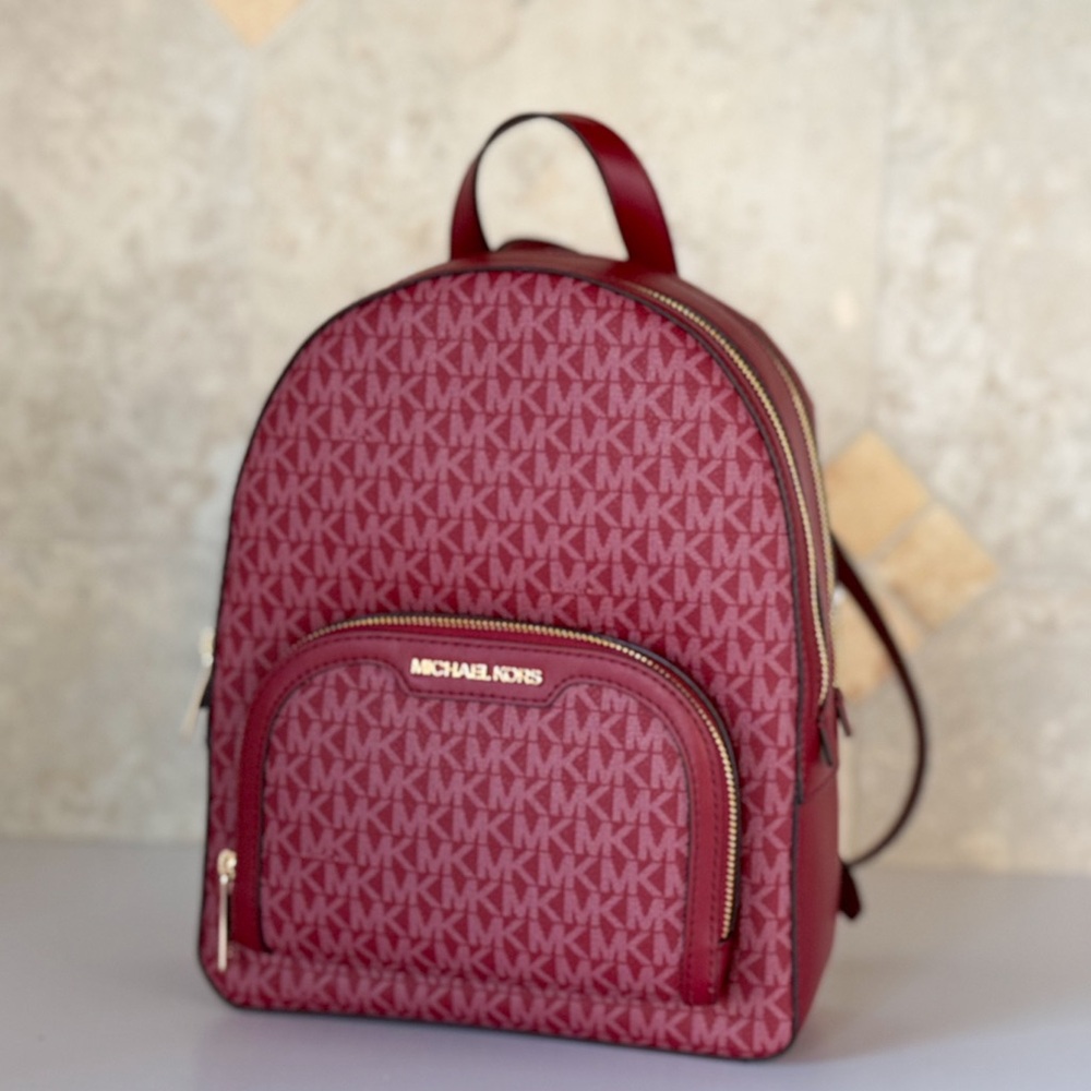 Michael Kors Jaycee MD Zip Pocket Backpack MK Cherry Multi